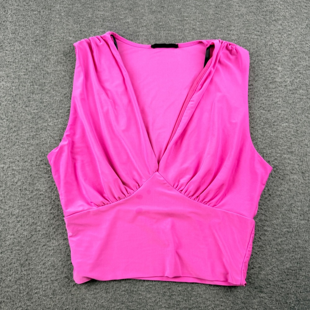 Saints 21 Women's S Small V-Neck Ruched Sleeveless Crop Top Hot Pink